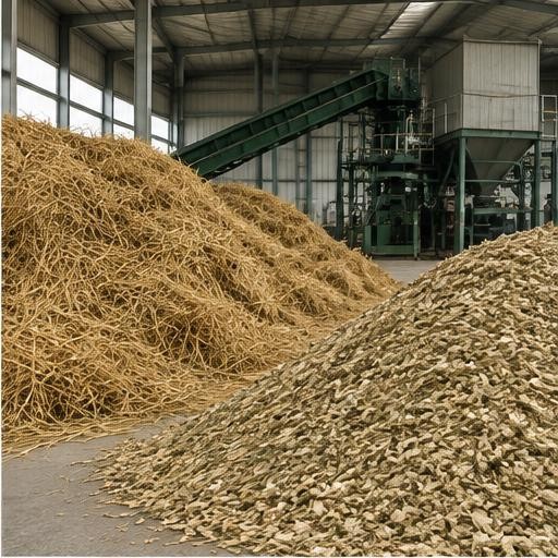Concept rendering: Straw and agricultural residues in a processing shed; not an actual company installation