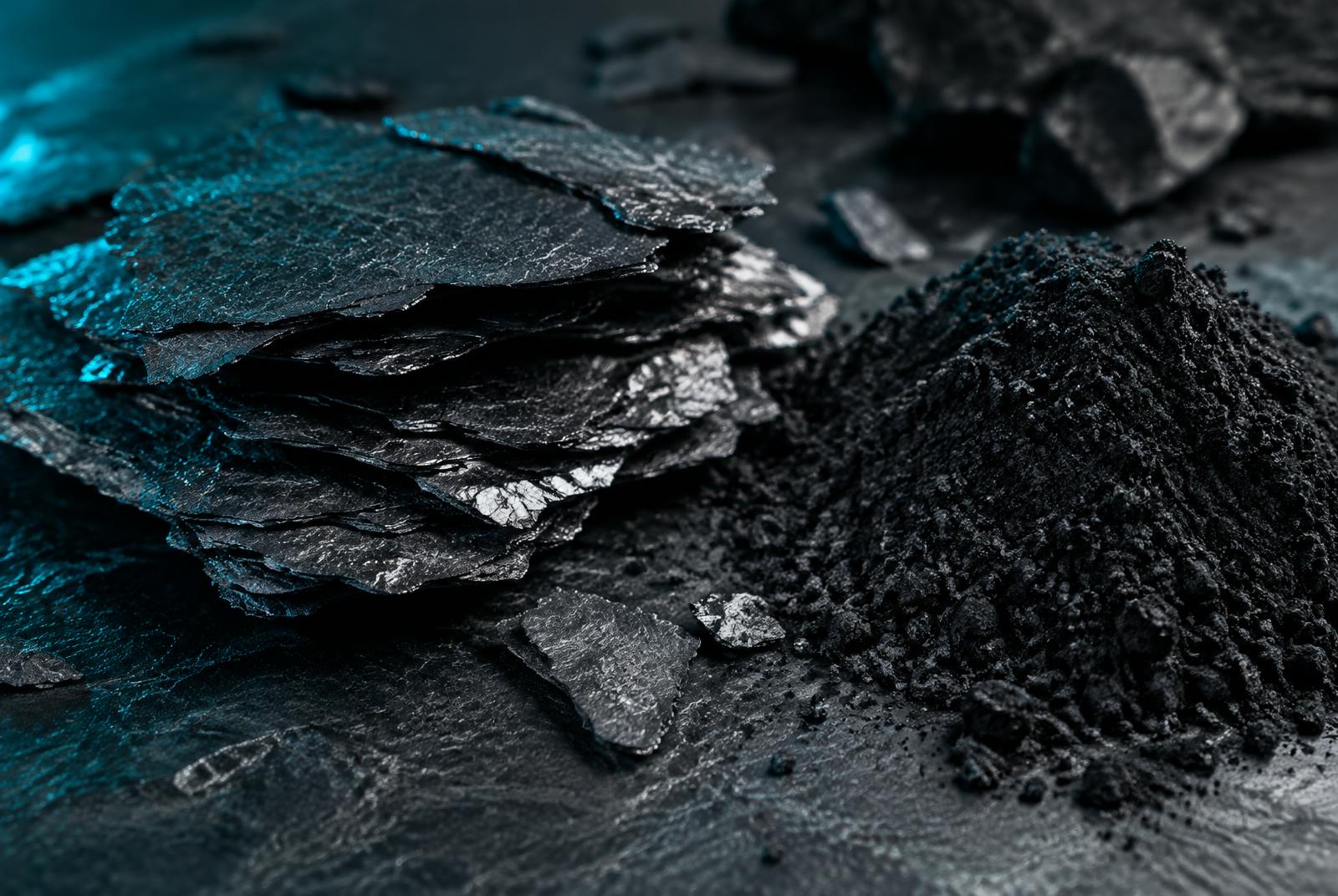 Concept rendering: Graphite flakes and carbon powder for materials evaluation; not an actual company installation