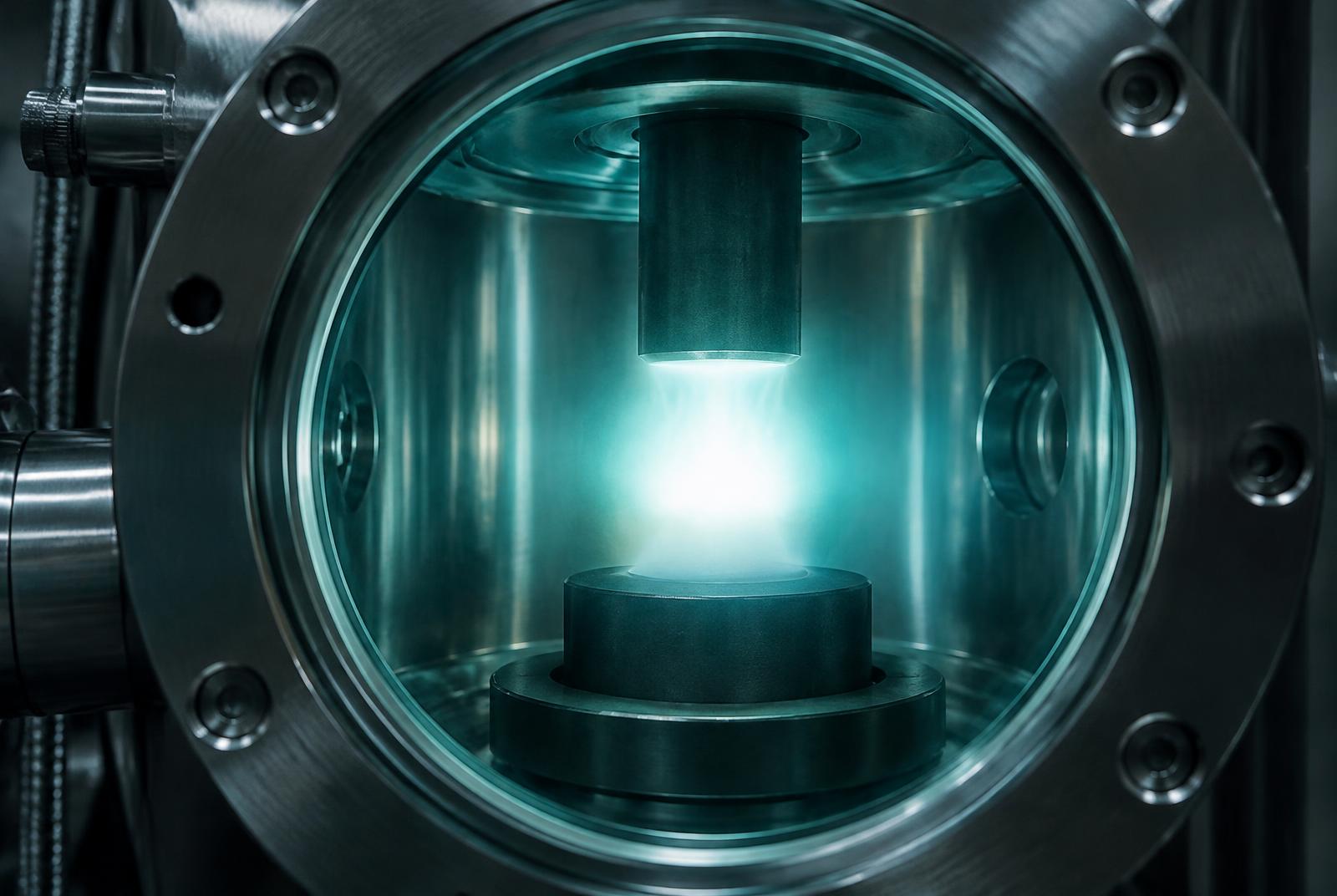 Concept rendering: Microwave plasma inside an industrial reactor chamber; not an actual company installation