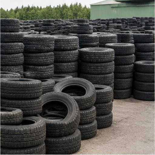 Concept rendering: Organized end-of-life tire material at a recycling yard; not an actual company installation